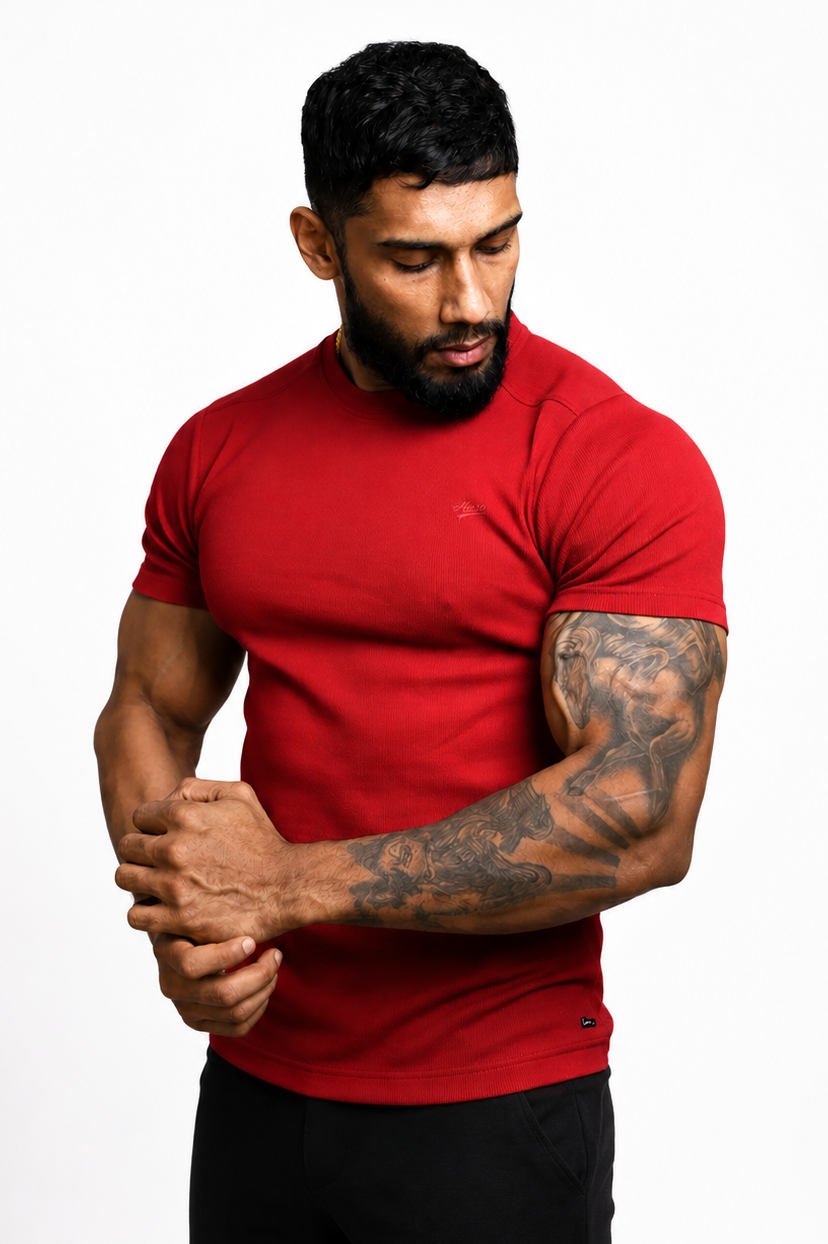 1008 - Aura Fitted Tee- Crimson Red