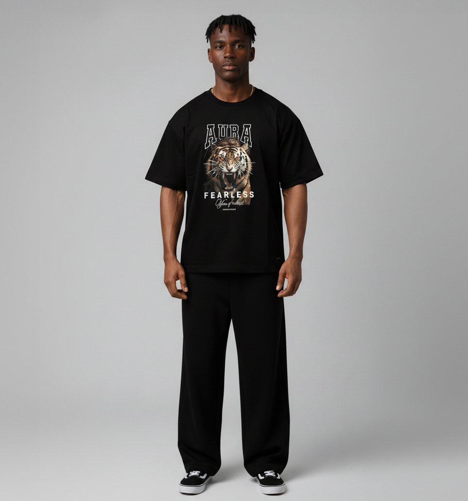 1004 -AURA Fearless Tiger Tee -JET BLACK