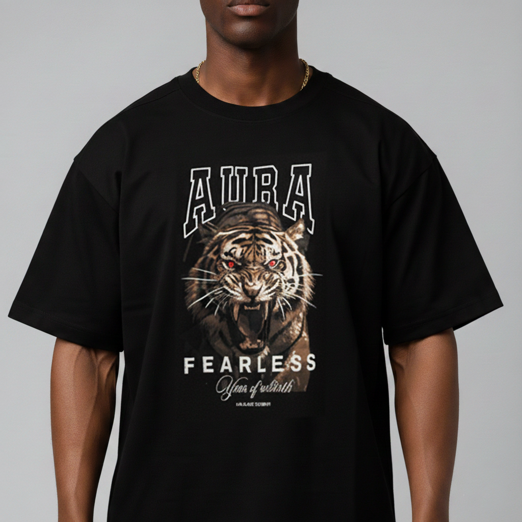 1004 -AURA Fearless Tiger Tee -JET BLACK