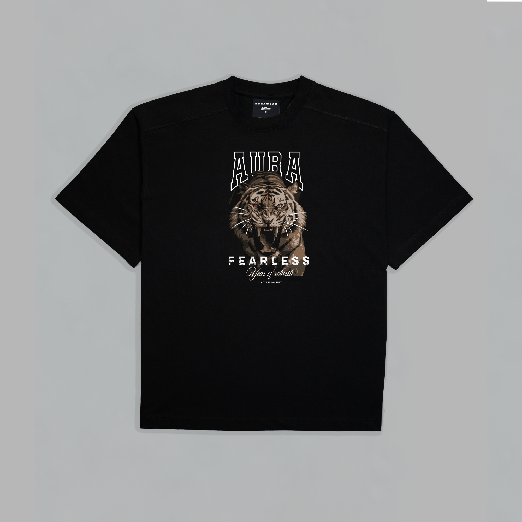 1004 -AURA Fearless Tiger Tee -JET BLACK