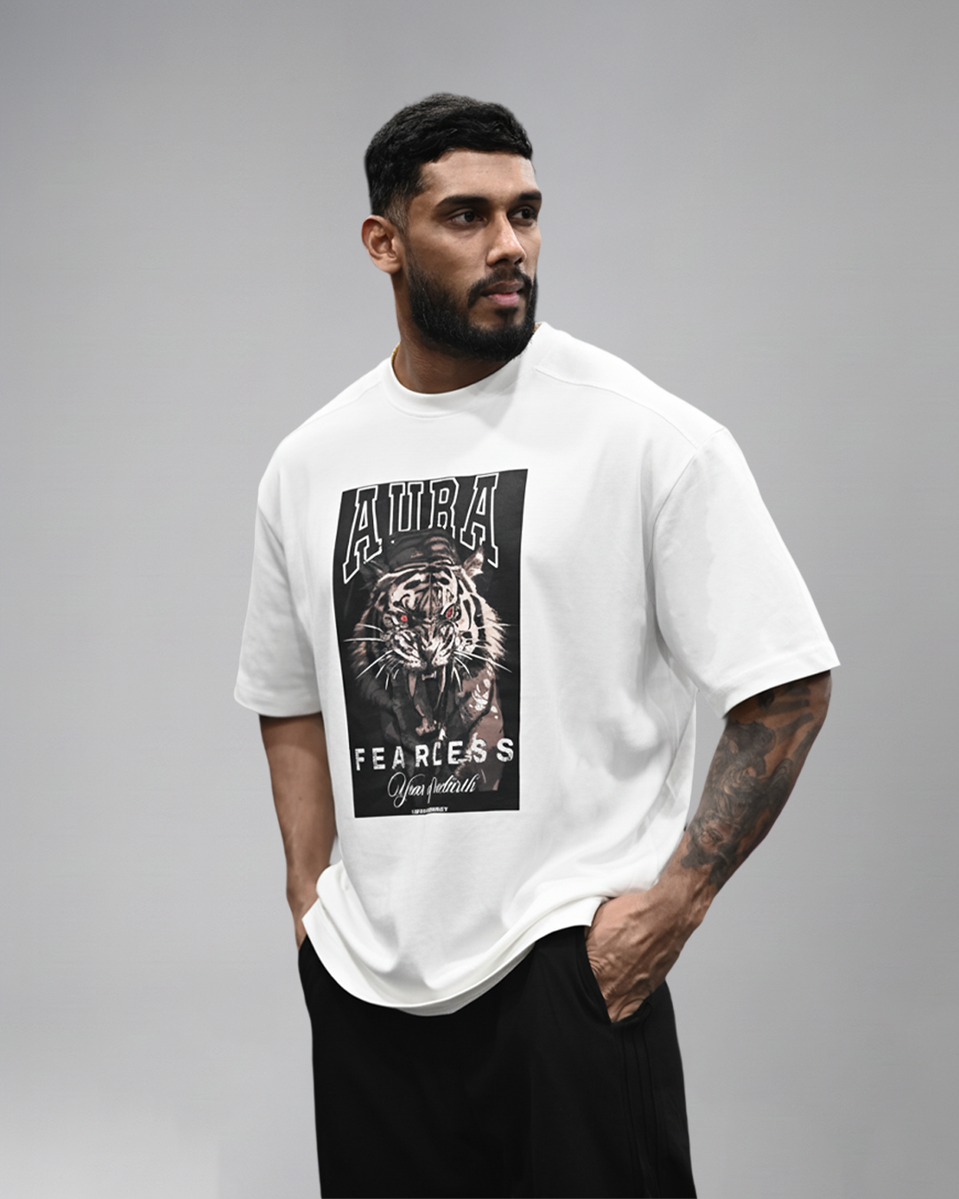 1004 -AURA Fearless Tiger Tee - OPTIC WHITE