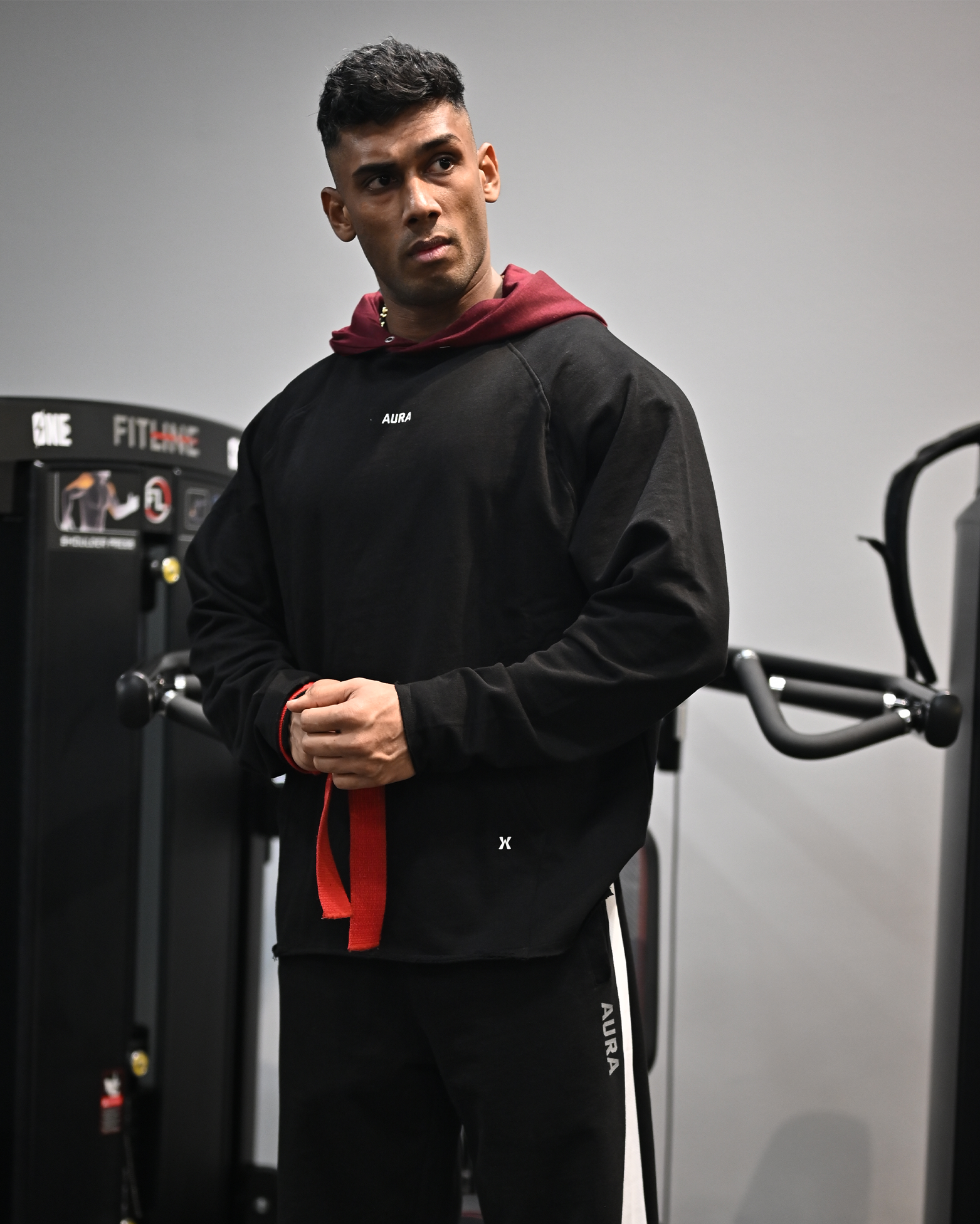 4002 - Raw Edge Hoodie -{BLACK+WINE CAP}