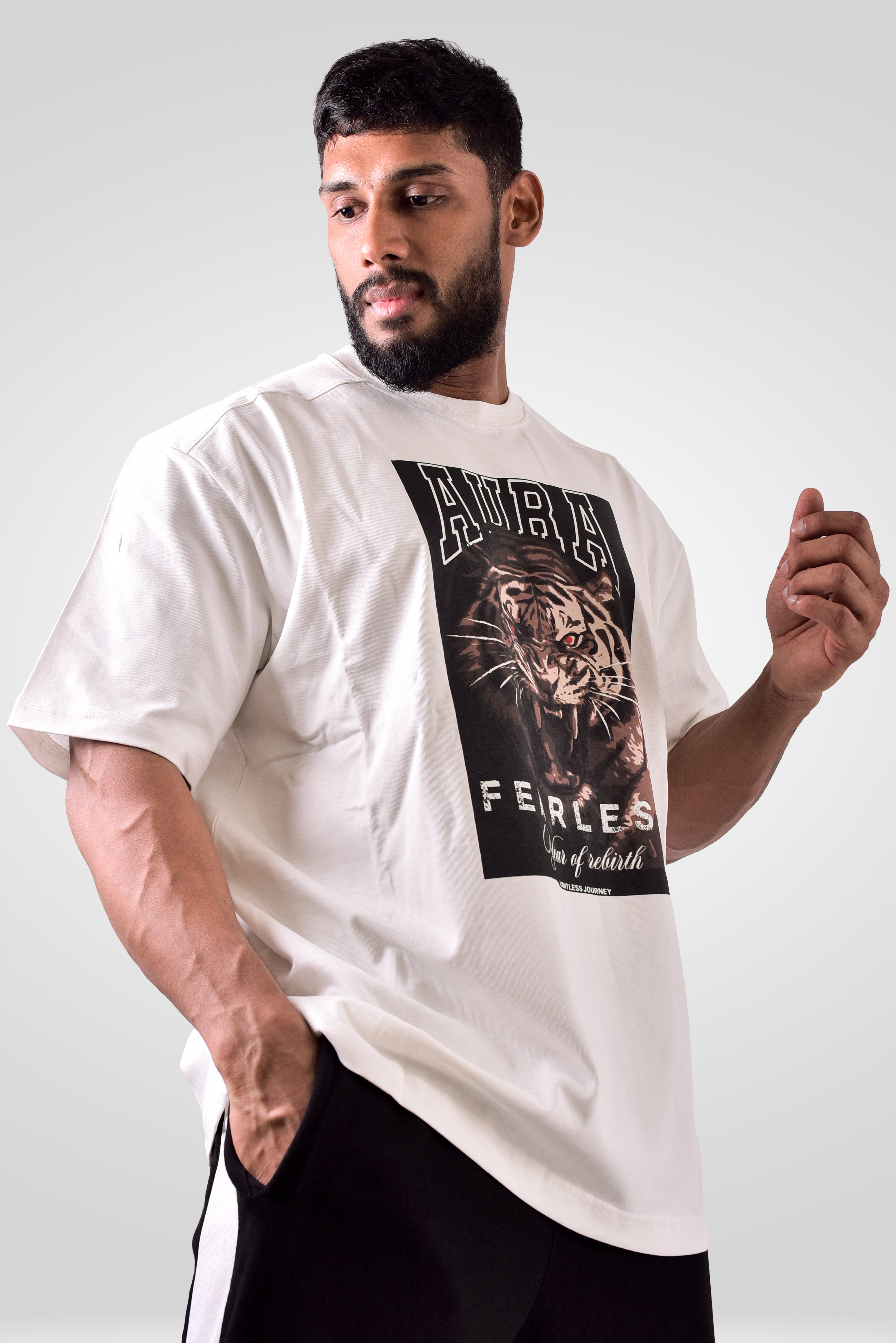 1004 -AURA Fearless Tiger Tee - OPTIC WHITE