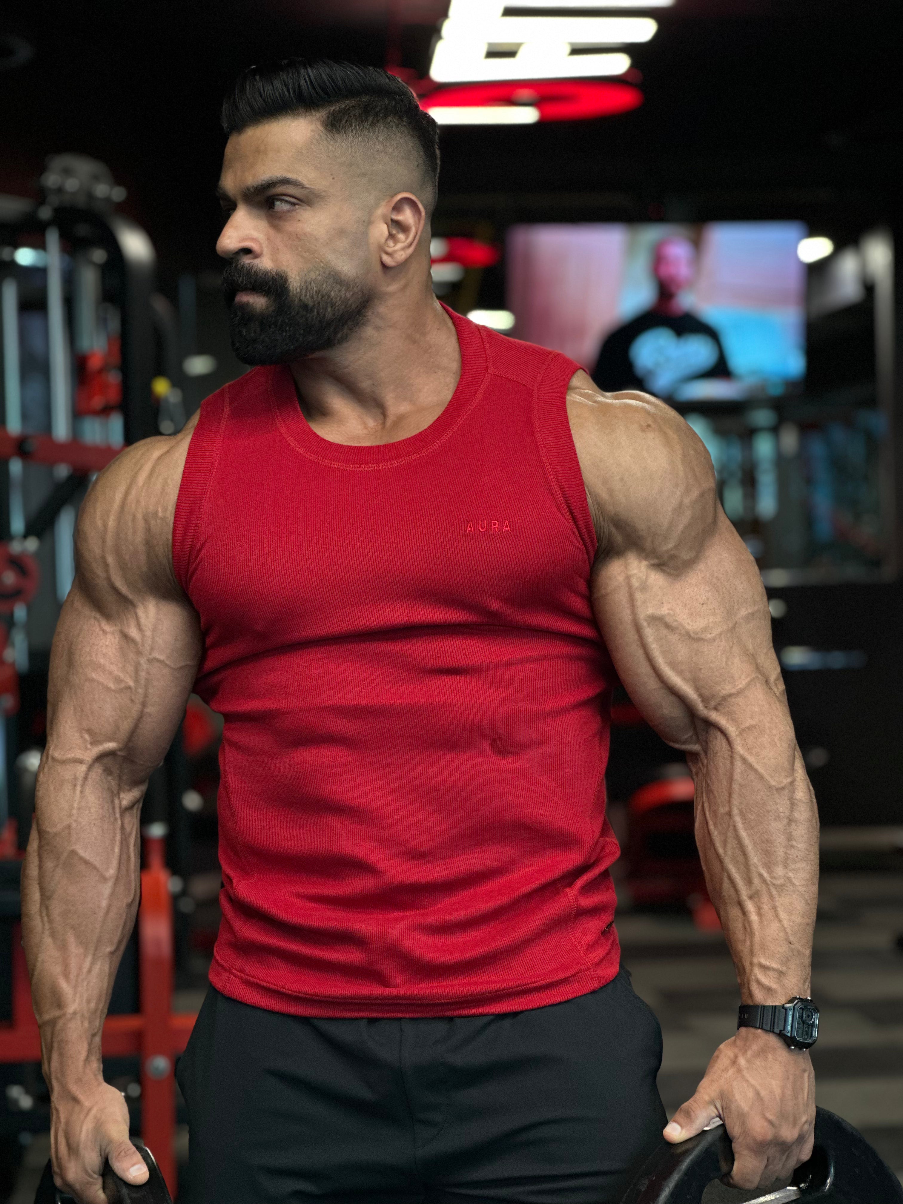 3001 - Aura Body Fit Tank- Crimson Red