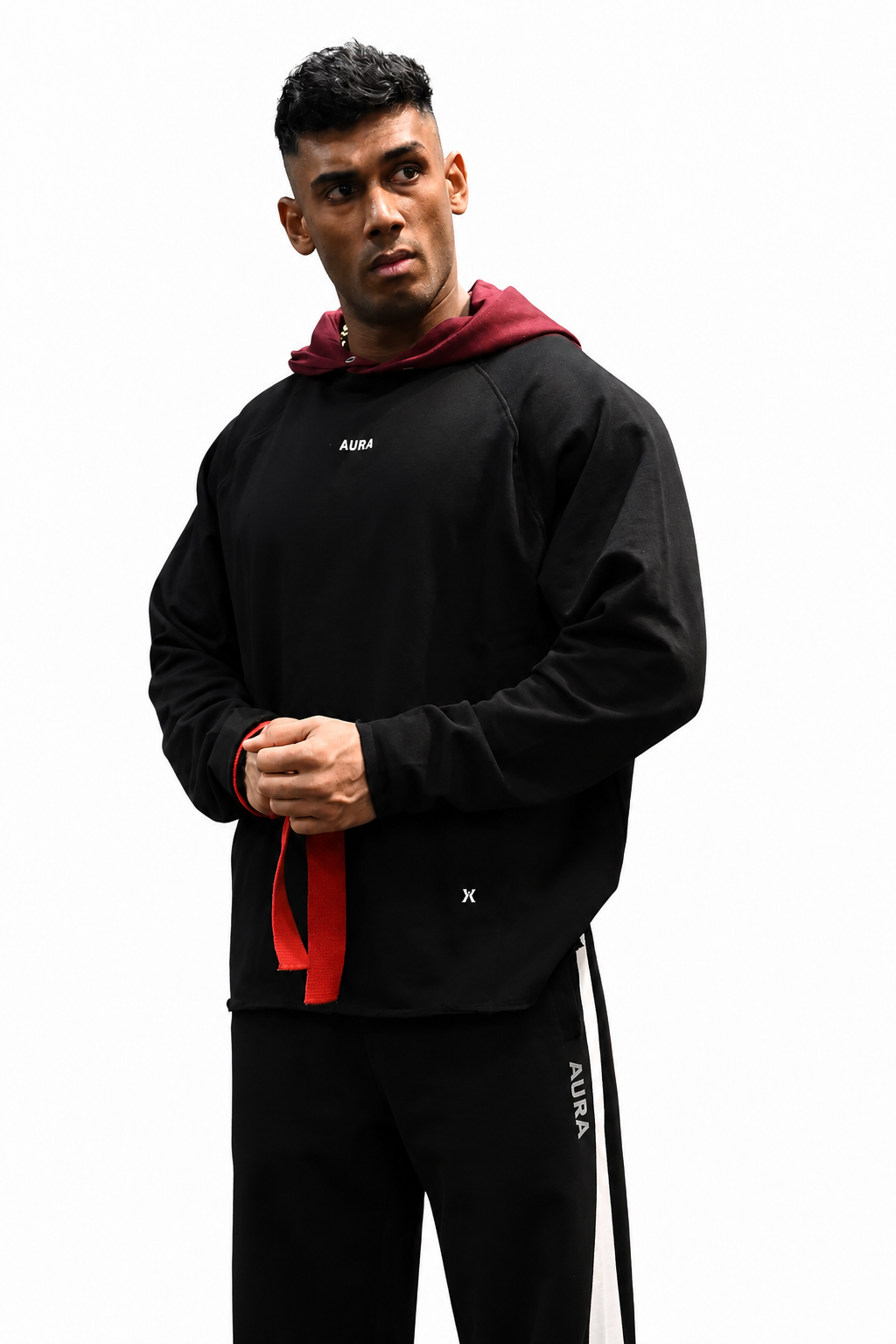 4002 - Raw Edge Hoodie -{BLACK+WINE CAP}