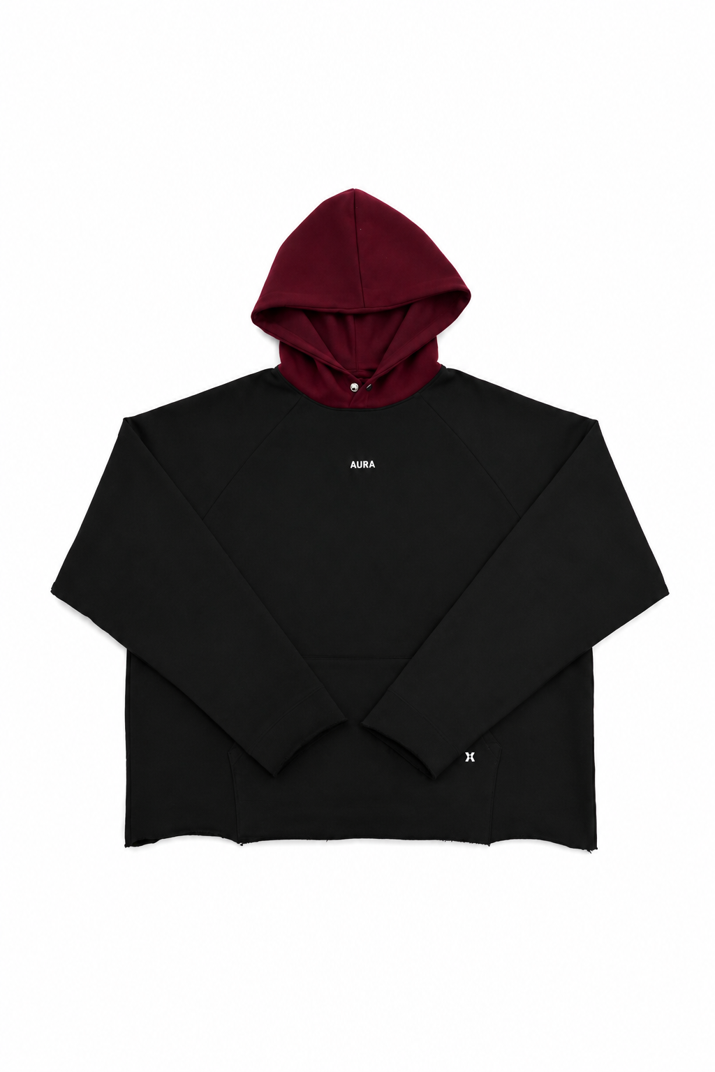 4002 - Raw Edge Hoodie -{BLACK+WINE CAP}